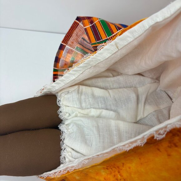 Handmade African Cloth Doll 30” Braided Hair w/Beads & Kente Dress Heart Buttons - Picture 7 of 7